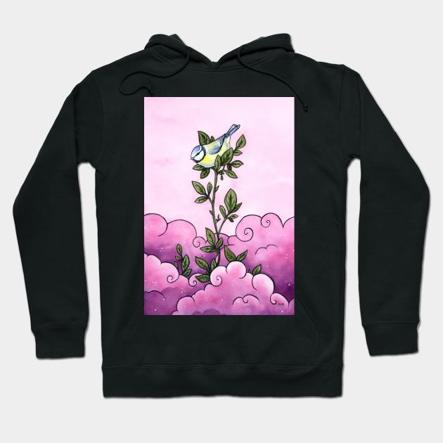 Great tit in the pink clouds Hoodie by Ellen Wilberg